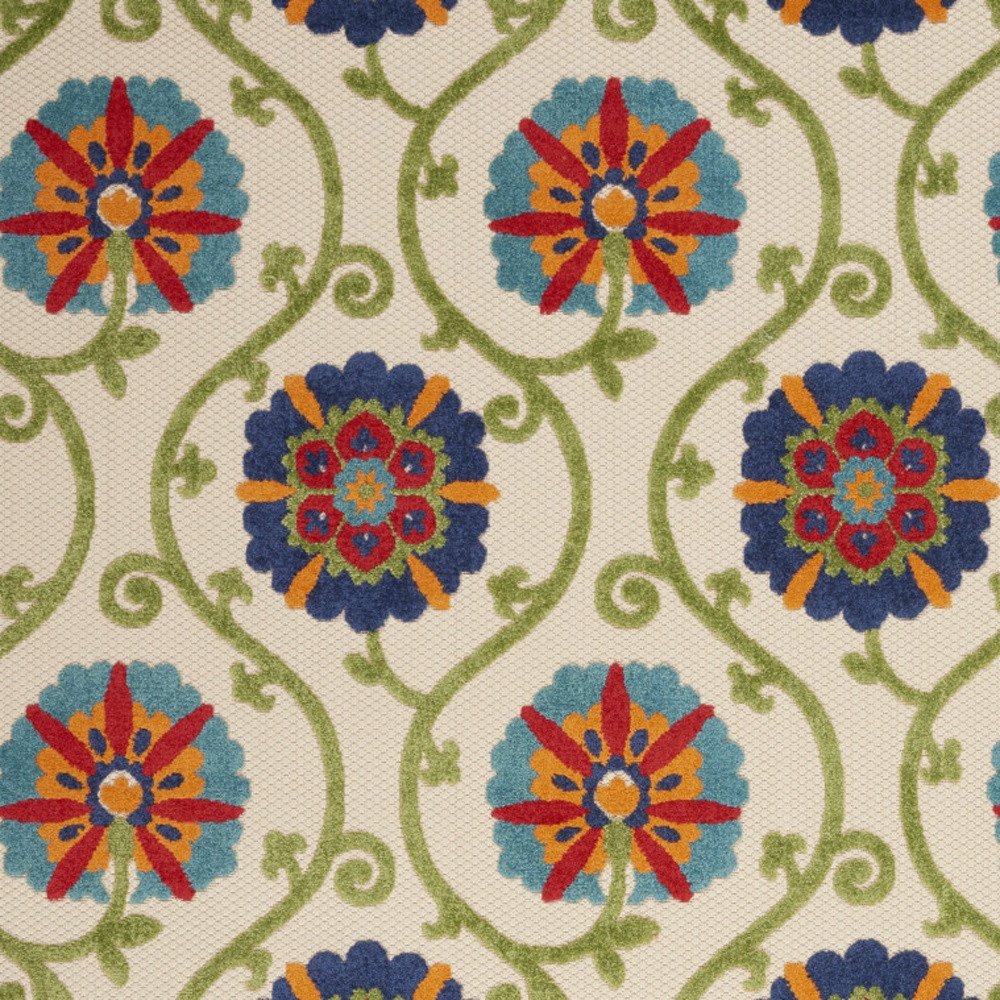 8' X 11' Navy Blue Beige Green Blue And Red Floral Indoor Outdoor Area Rug — view 2