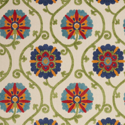 8' X 11' Navy Blue Beige Green Blue And Red Floral Indoor Outdoor Area Rug HomeRoots