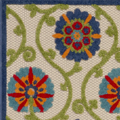 10' Navy Blue Beige Green Blue And Red Floral Indoor Outdoor Runner Rug HomeRoots