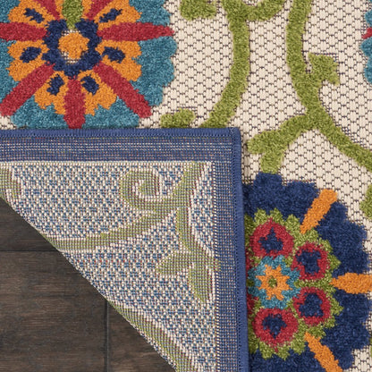 10' Navy Blue Beige Green Blue And Red Floral Indoor Outdoor Runner Rug HomeRoots