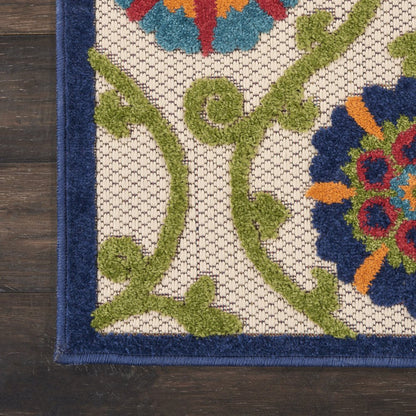 10' Navy Blue Beige Green Blue And Red Floral Indoor Outdoor Runner Rug HomeRoots
