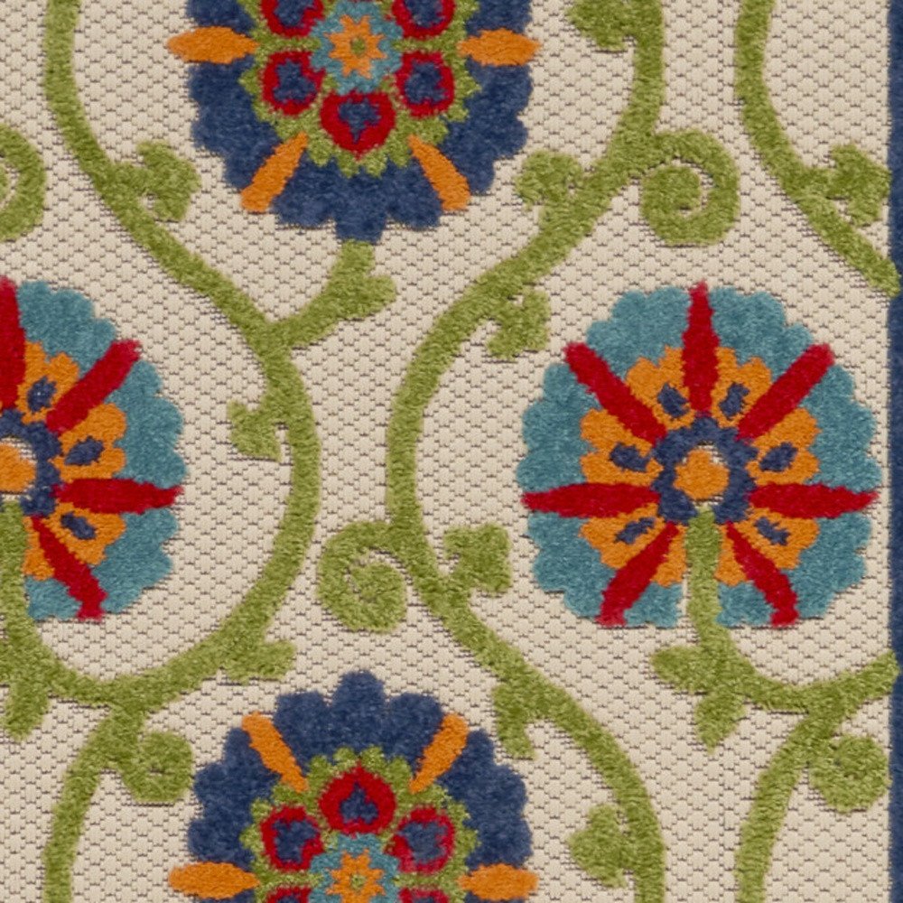 10' Navy Blue Beige Green Blue And Red Floral Indoor Outdoor Runner Rug HomeRoots