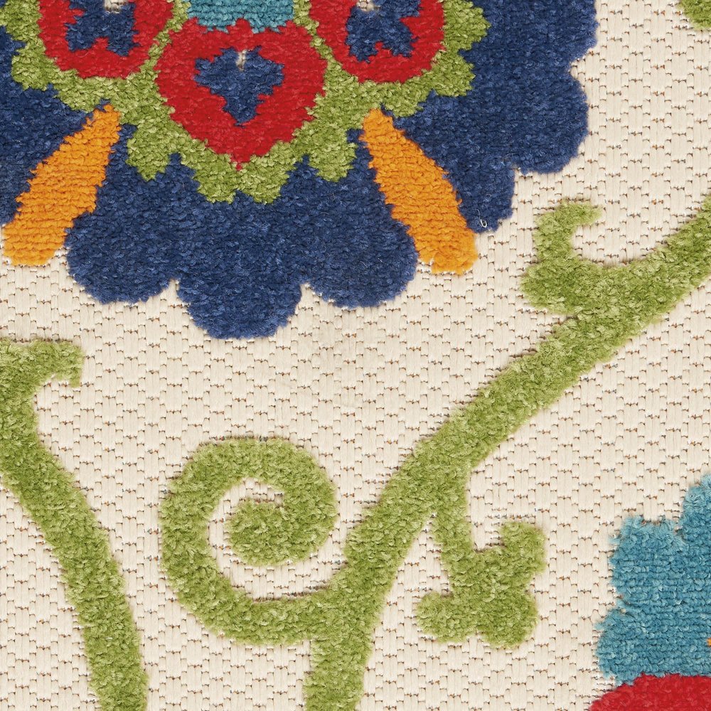 4' Navy Blue Beige Green Blue And Red Round Floral Indoor Outdoor Area Rug — view 11