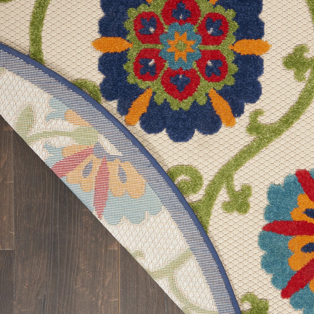 5' Navy Blue Beige Green Blue And Red Round Floral Indoor Outdoor Area Rug HomeRoots