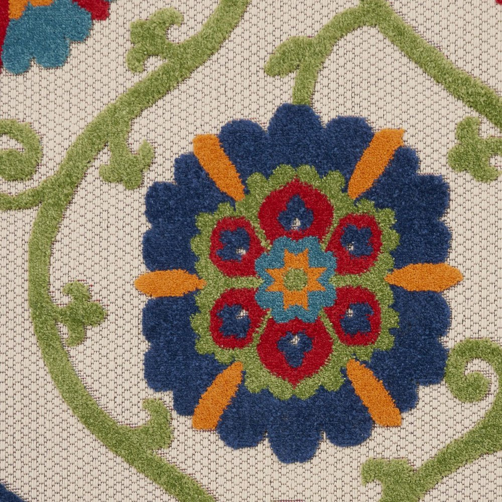 8' Navy Blue Beige Green Blue And Red Round Floral Indoor Outdoor Area Rug — view 11