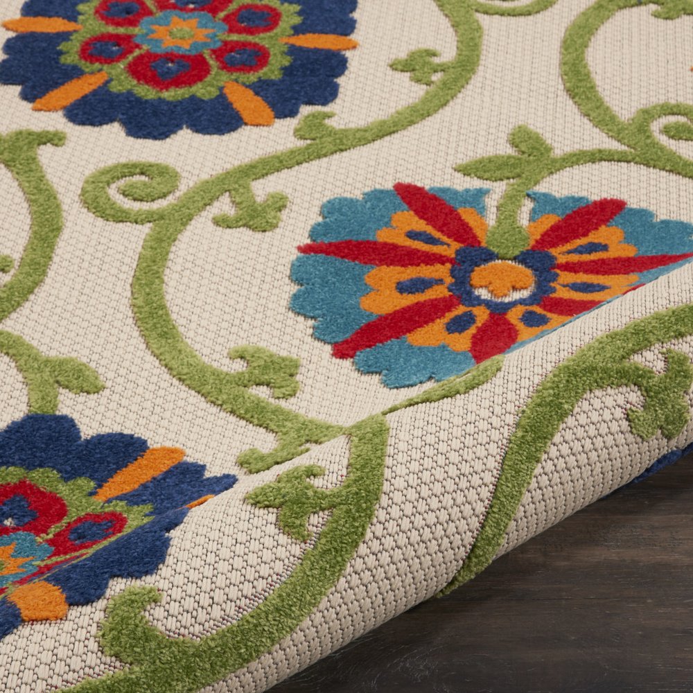 8' Navy Blue Beige Green Blue And Red Round Floral Indoor Outdoor Area Rug HomeRoots