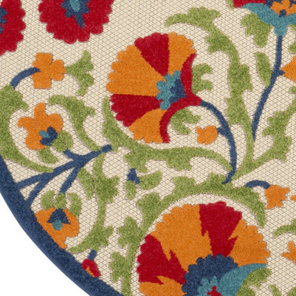 5' Navy Blue Beige Green Blue And Red Round Floral Indoor Outdoor Area Rug HomeRoots