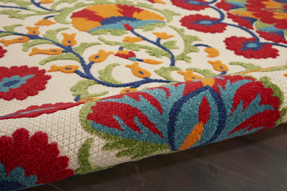 4' X 6' Navy Blue Beige Green Blue And Red Floral Indoor Outdoor Area Rug HomeRoots