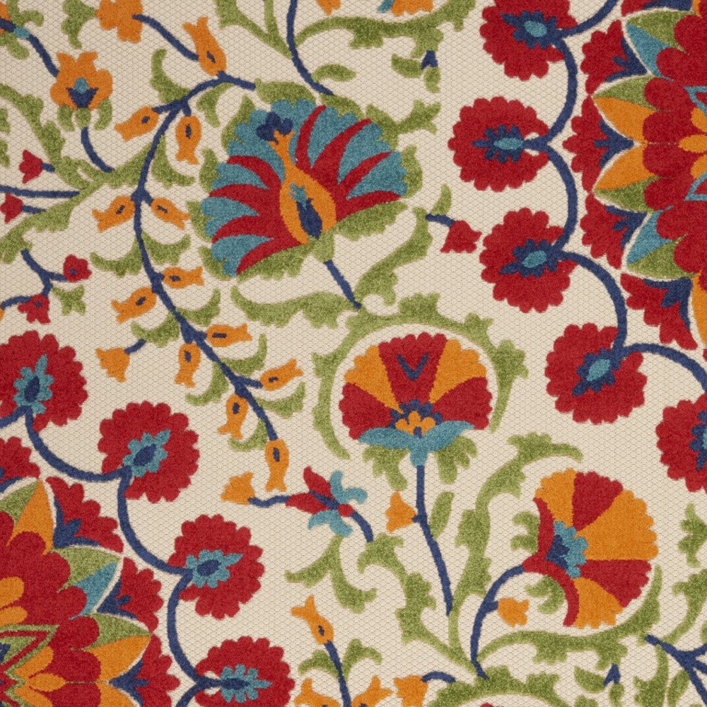 4' X 6' Navy Blue Beige Green Blue And Red Floral Indoor Outdoor Area Rug — view 4