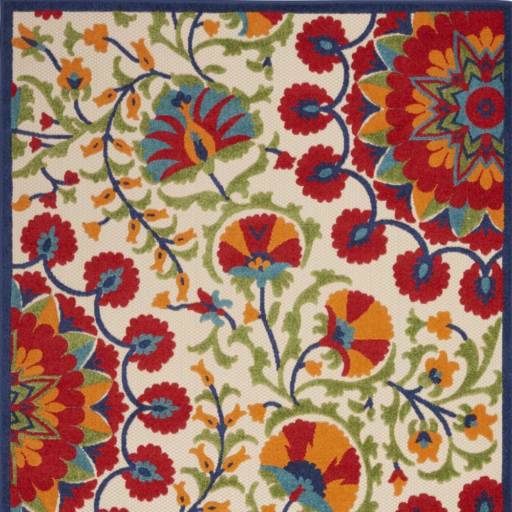4' X 6' Navy Blue Beige Green Blue And Red Floral Indoor Outdoor Area Rug HomeRoots