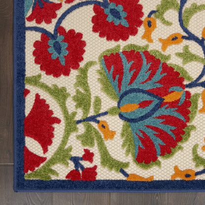 4' X 6' Navy Blue Beige Green Blue And Red Floral Indoor Outdoor Area Rug HomeRoots