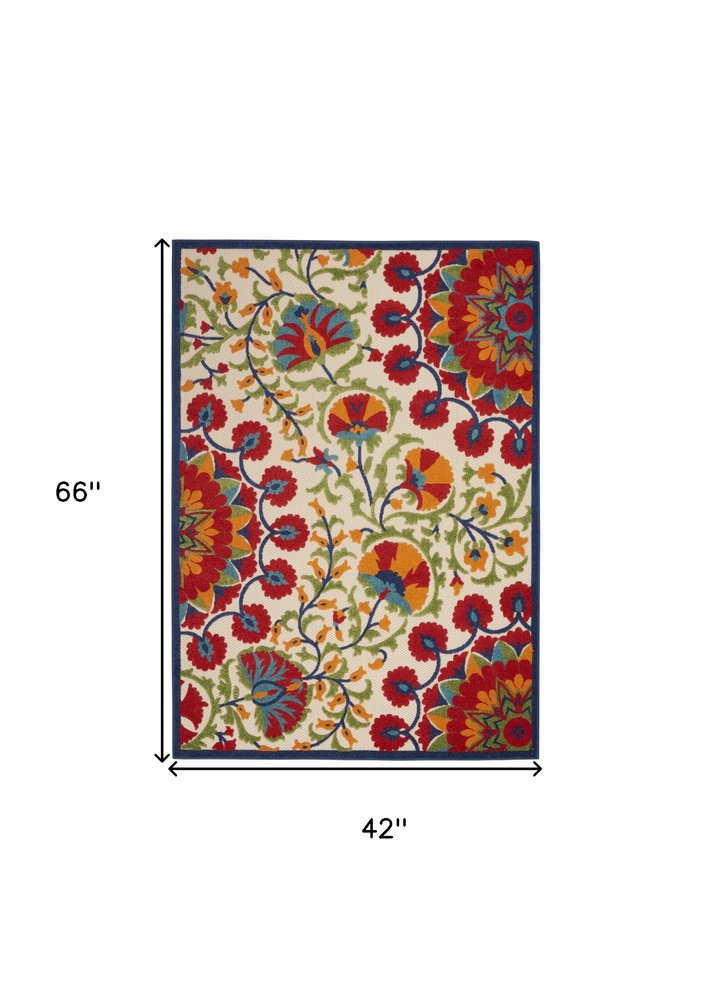 4' X 6' Navy Blue Beige Green Blue And Red Floral Indoor Outdoor Area Rug HomeRoots
