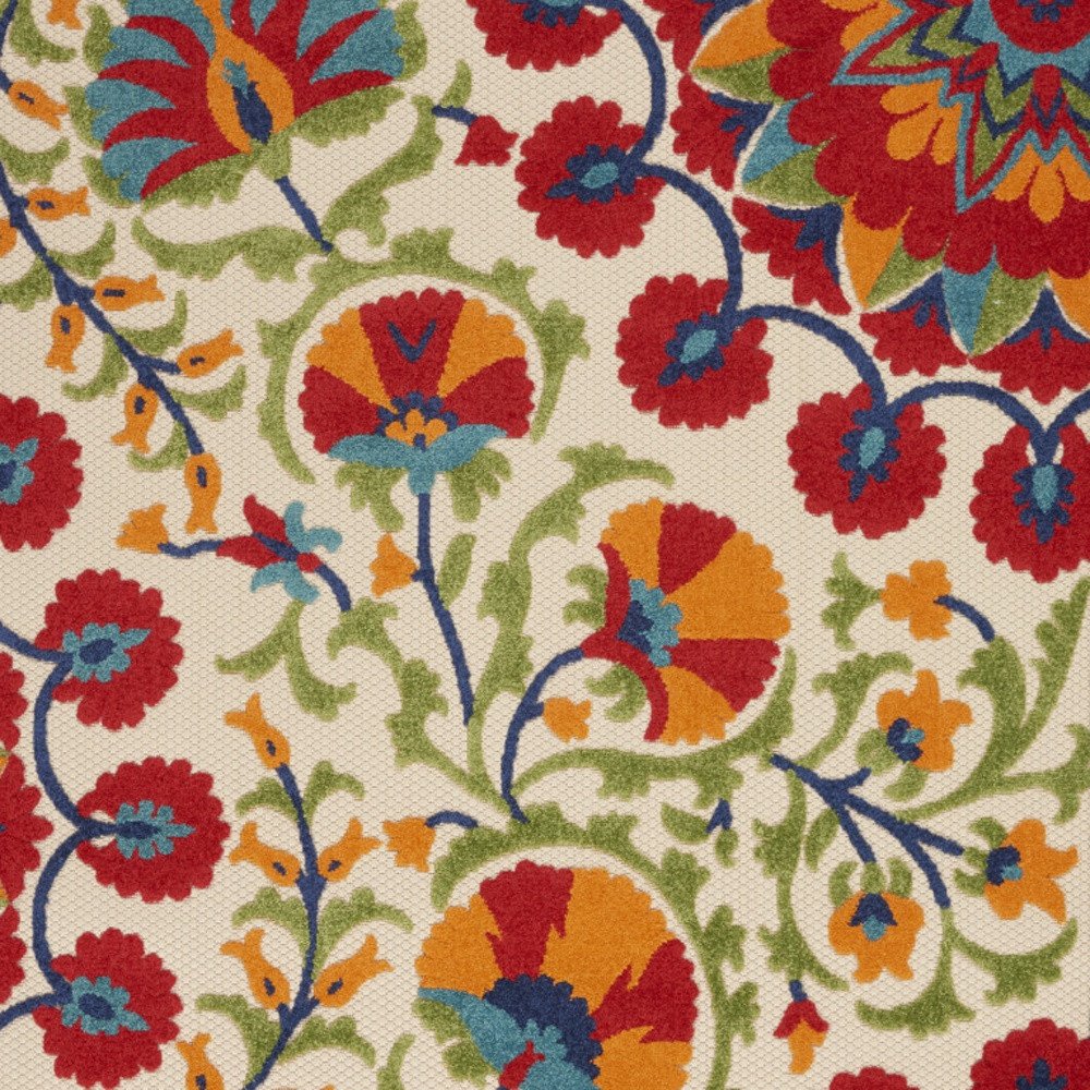 4' X 6' Navy Blue Beige Green Blue And Red Floral Indoor Outdoor Area Rug HomeRoots