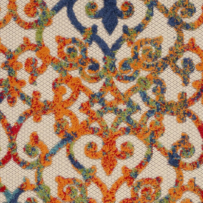 3' X 4' Navy Blue Beige Green Orange And Red Trellis Indoor Outdoor Area Rug HomeRoots