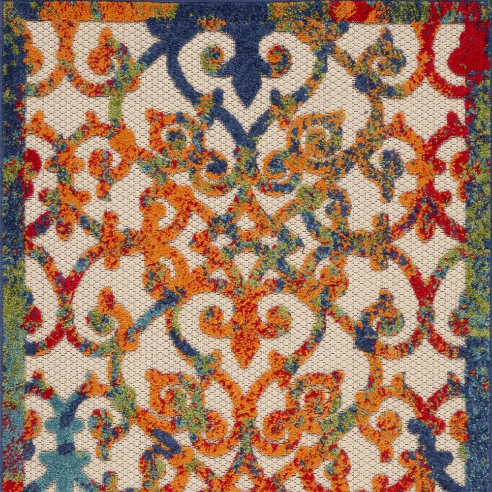 3' X 4' Navy Blue Beige Green Orange And Red Trellis Indoor Outdoor Area Rug HomeRoots