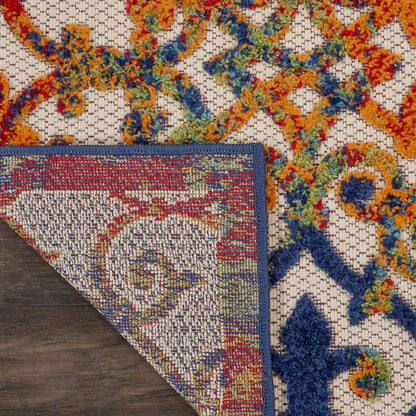 3' X 4' Navy Blue Beige Green Orange And Red Trellis Indoor Outdoor Area Rug HomeRoots