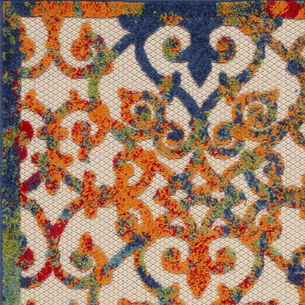 3' X 4' Navy Blue Beige Green Orange And Red Trellis Indoor Outdoor Area Rug — view 2
