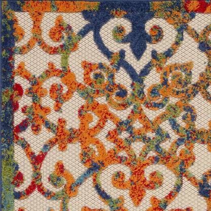 3' X 4' Navy Blue Beige Green Orange And Red Trellis Indoor Outdoor Area Rug HomeRoots