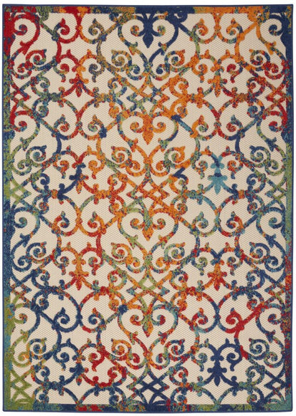 5' X 8' Ivory Blue Orange And Green Trellis Indoor Outdoor Area Rug HomeRoots