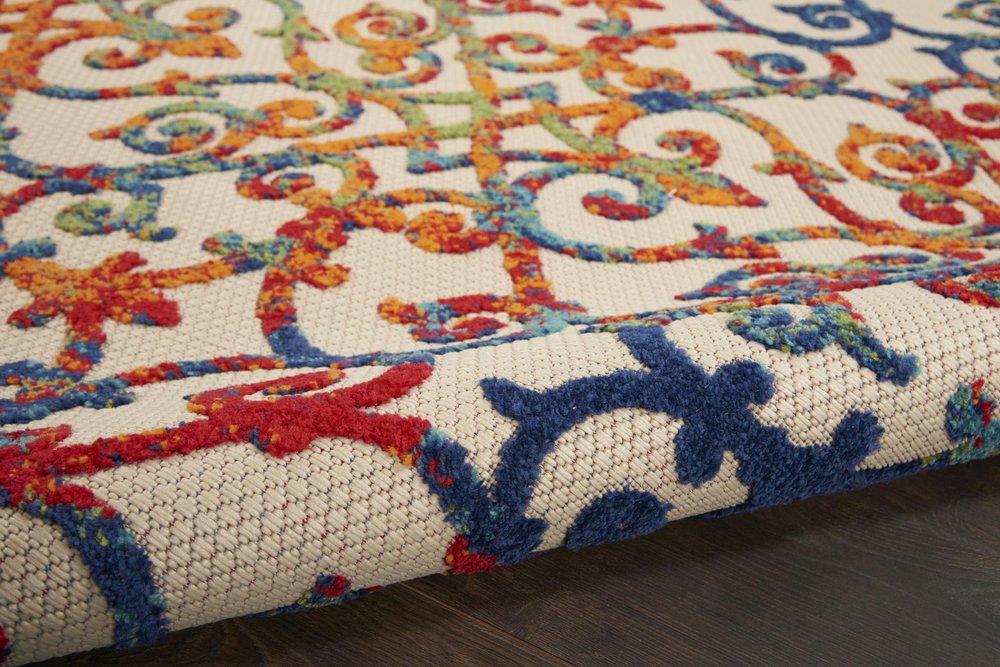 5' X 8' Ivory Blue Orange And Green Trellis Indoor Outdoor Area Rug — view 12