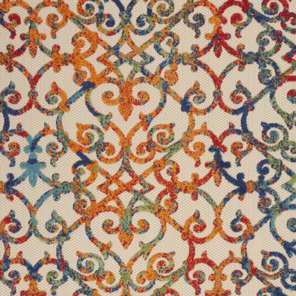 5' X 8' Ivory Blue Orange And Green Trellis Indoor Outdoor Area Rug HomeRoots
