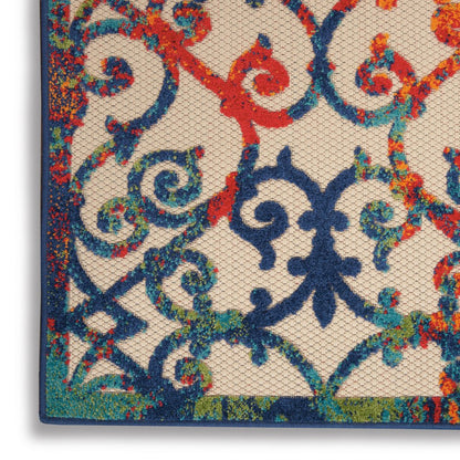 5' X 8' Ivory Blue Orange And Green Trellis Indoor Outdoor Area Rug HomeRoots