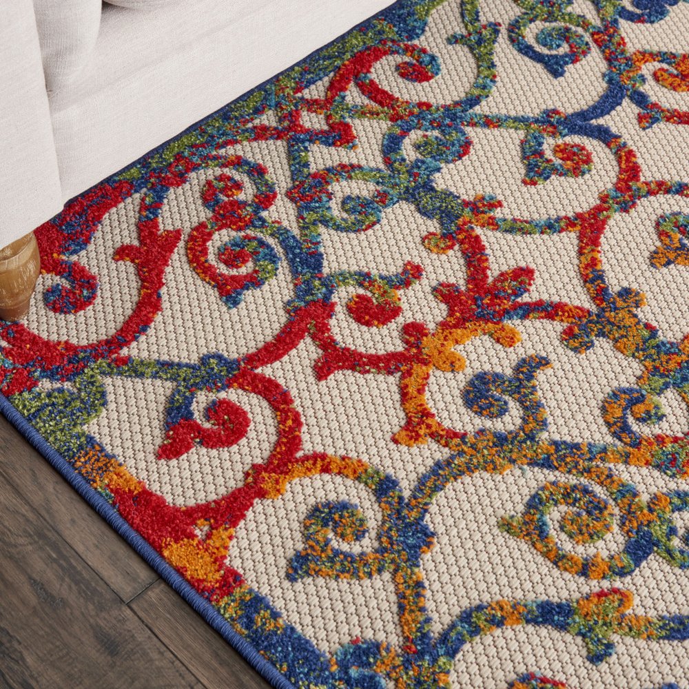 5' X 8' Ivory Blue Orange And Green Trellis Indoor Outdoor Area Rug HomeRoots