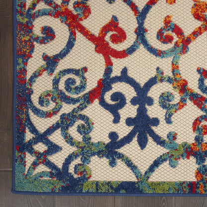 5' X 8' Ivory Blue Orange And Green Trellis Indoor Outdoor Area Rug HomeRoots