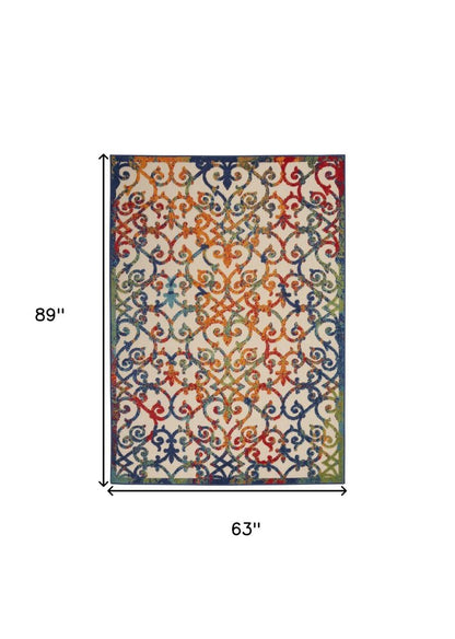 5' X 8' Ivory Blue Orange And Green Trellis Indoor Outdoor Area Rug HomeRoots