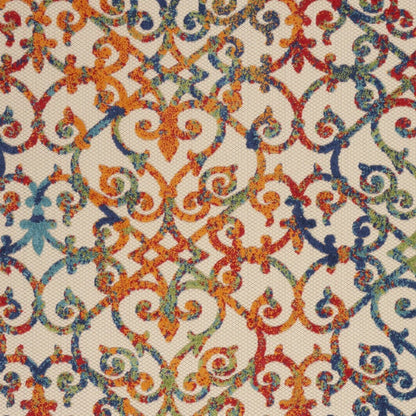 5' X 8' Ivory Blue Orange And Green Trellis Indoor Outdoor Area Rug HomeRoots