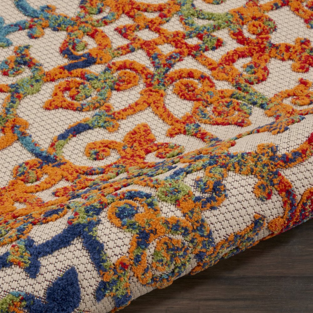 6' Ivory Blue Orange And Green Trellis Indoor Outdoor Runner Rug HomeRoots