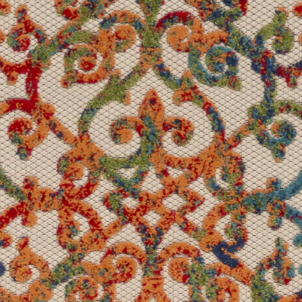 6' Ivory Blue Orange And Green Trellis Indoor Outdoor Runner Rug — view 3