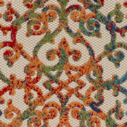 6' Ivory Blue Orange And Green Trellis Indoor Outdoor Runner Rug HomeRoots