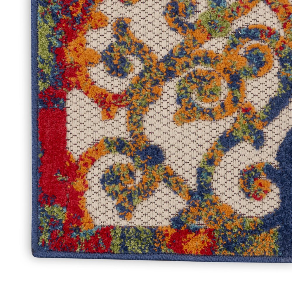6' Ivory Blue Orange And Green Trellis Indoor Outdoor Runner Rug — view 10
