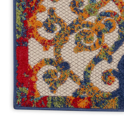 6' Ivory Blue Orange And Green Trellis Indoor Outdoor Runner Rug HomeRoots
