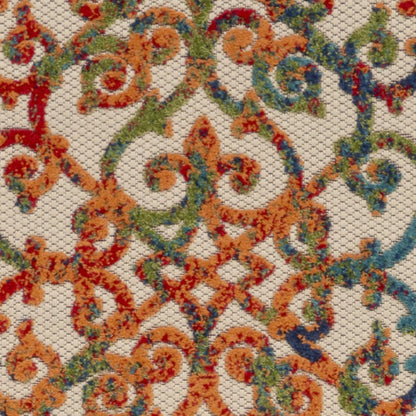 10' Ivory Blue Orange And Green Trellis Indoor Outdoor Runner Rug HomeRoots