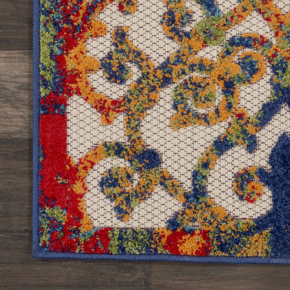 10' Ivory Blue Orange And Green Trellis Indoor Outdoor Runner Rug HomeRoots