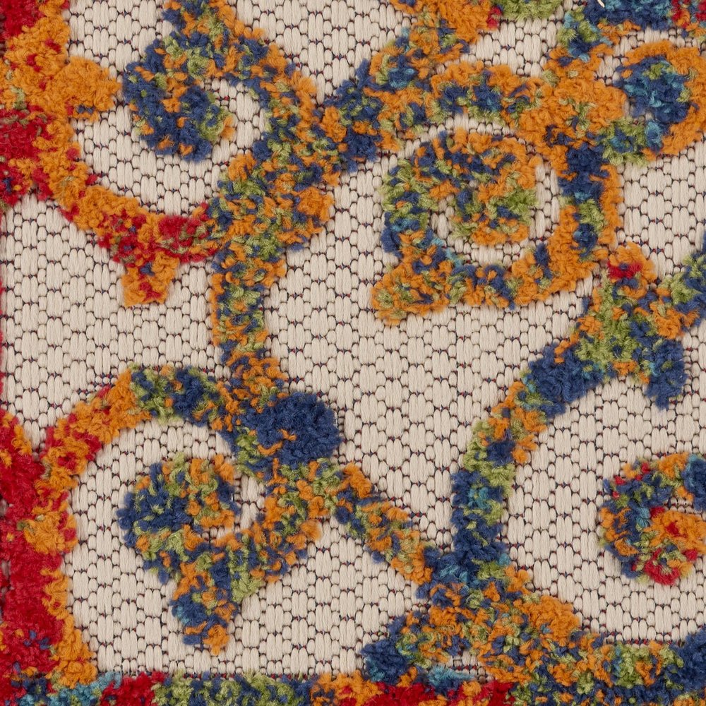 10' Ivory Blue Orange And Green Trellis Indoor Outdoor Runner Rug HomeRoots
