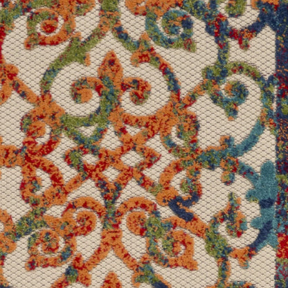 10' Ivory Blue Orange And Green Trellis Indoor Outdoor Runner Rug HomeRoots