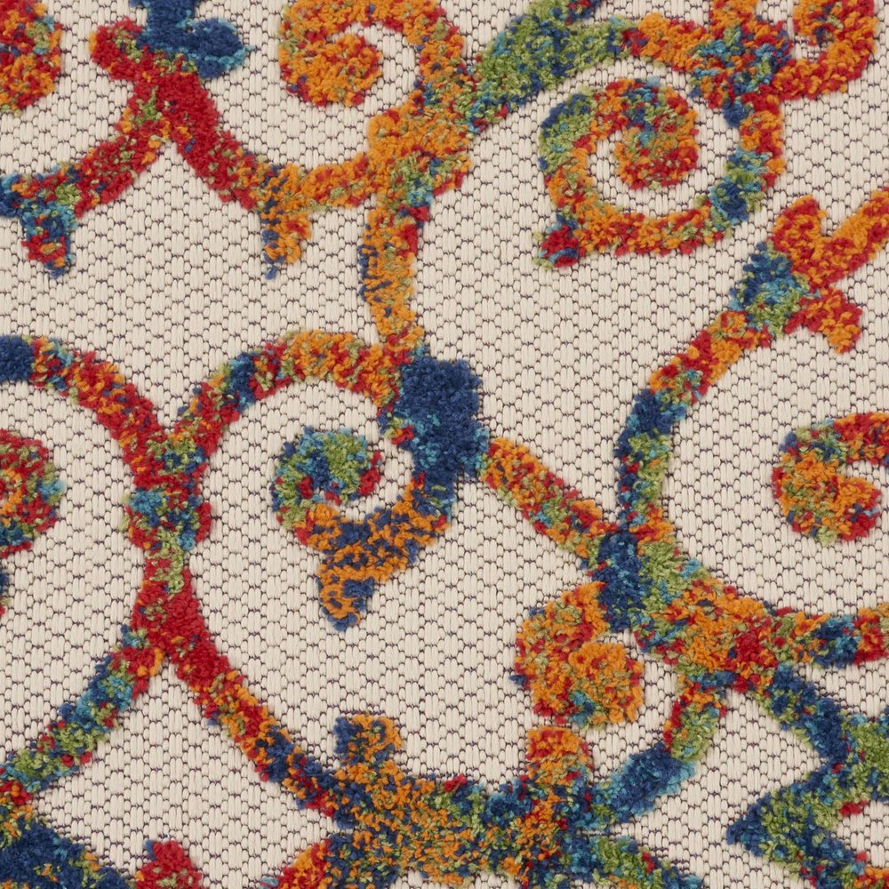 4' Ivory Blue Orange And Green Round Trellis Indoor Outdoor Area Rug HomeRoots