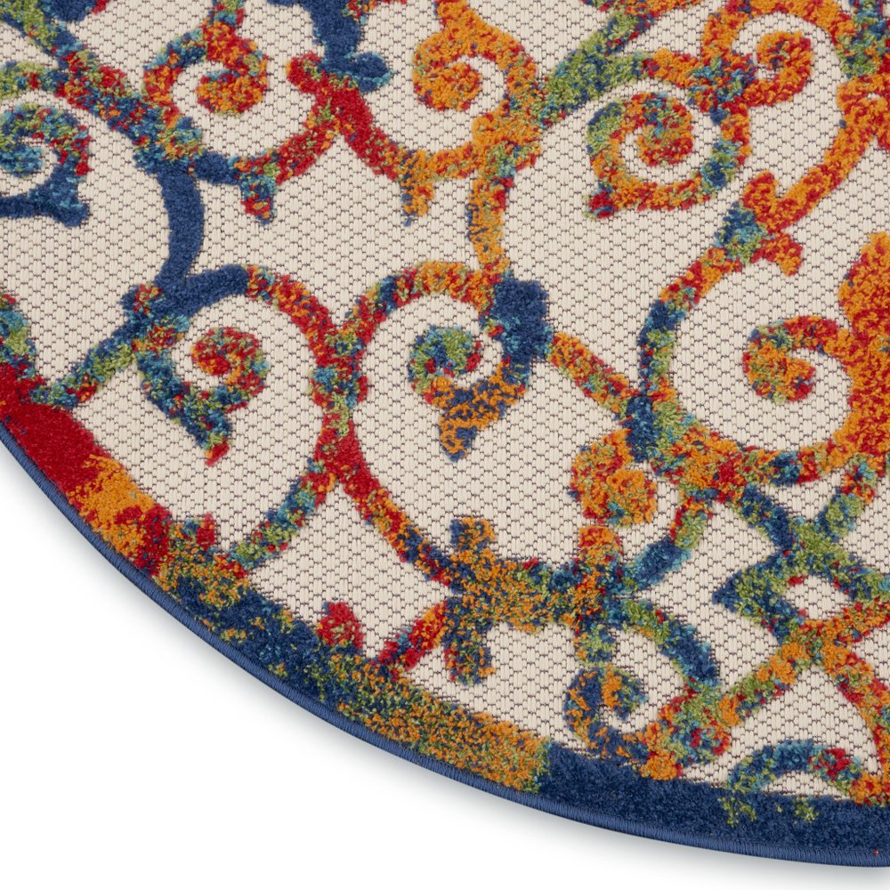 4' Ivory Blue Orange And Green Round Trellis Indoor Outdoor Area Rug — view 13