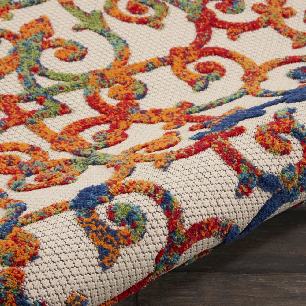 5' Ivory Blue Orange And Green Round Trellis Indoor Outdoor Area Rug HomeRoots
