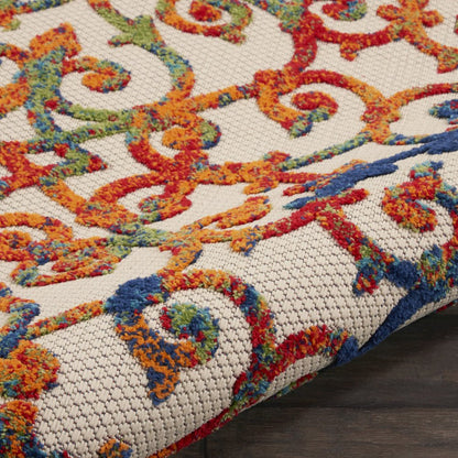 5' Ivory Blue Orange And Green Round Trellis Indoor Outdoor Area Rug HomeRoots