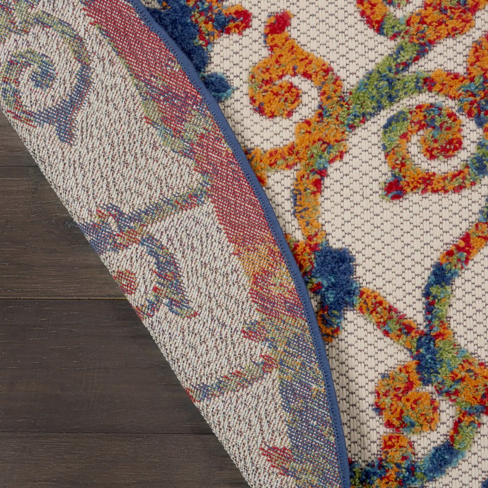 5' Ivory Blue Orange And Green Round Trellis Indoor Outdoor Area Rug — view 9
