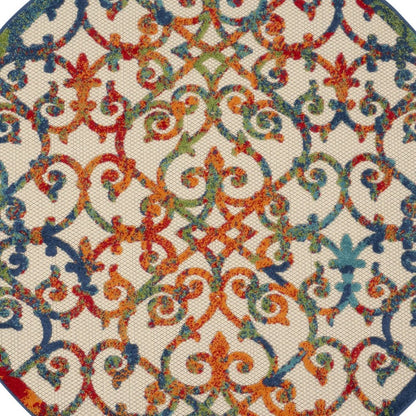 5' Ivory Blue Orange And Green Round Trellis Indoor Outdoor Area Rug HomeRoots