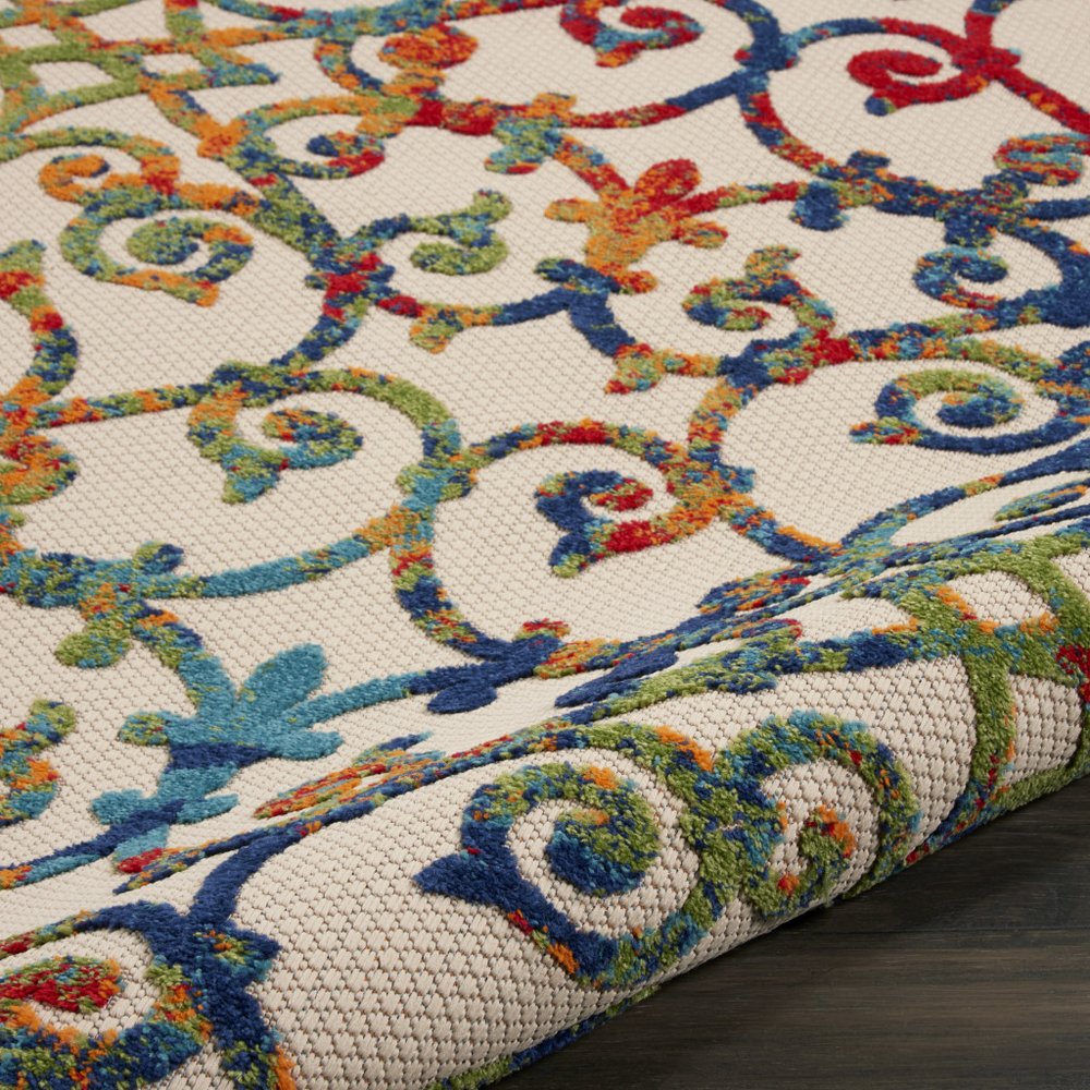 8' Ivory Blue Orange And Green Round Trellis Indoor Outdoor Area Rug — view 12