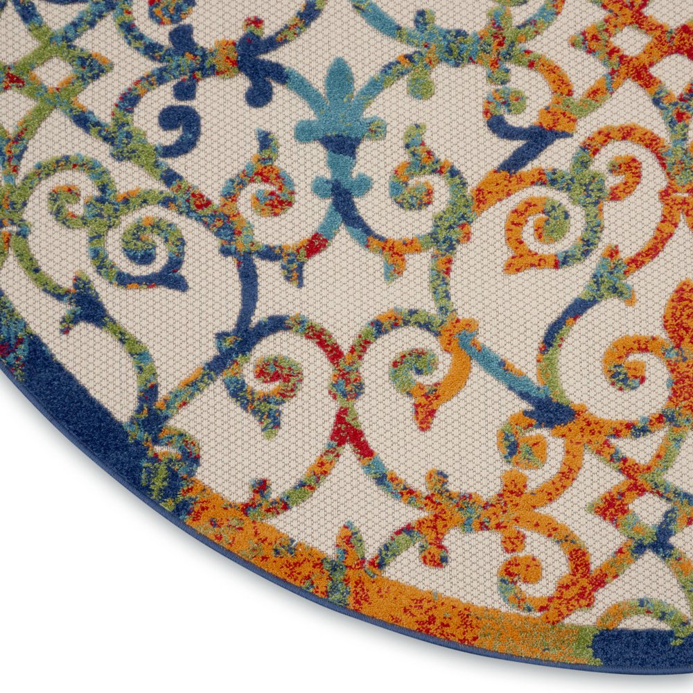 8' Ivory Blue Orange And Green Round Trellis Indoor Outdoor Area Rug — view 13