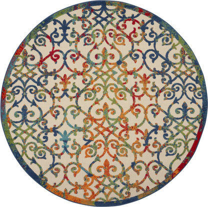 8' Ivory Blue Orange And Green Round Trellis Indoor Outdoor Area Rug HomeRoots
