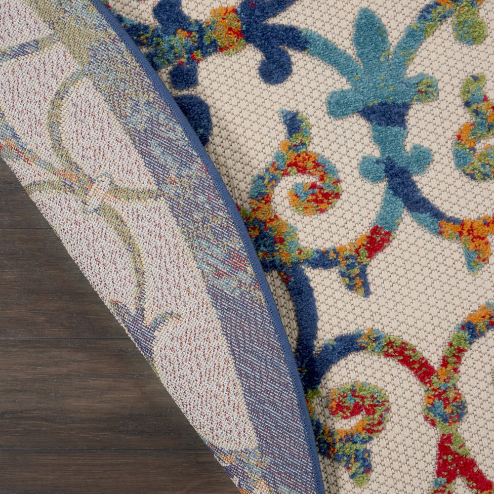 8' Ivory Blue Orange And Green Round Trellis Indoor Outdoor Area Rug HomeRoots