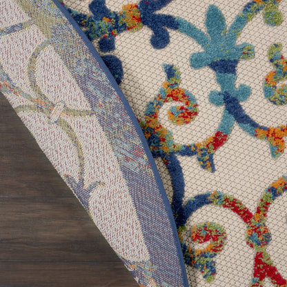 8' Ivory Blue Orange And Green Round Trellis Indoor Outdoor Area Rug HomeRoots